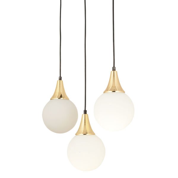 Damla 3Lü Sıralı Siyah-Gold Beyaz Sarkıt Camlı Modern Genç Odası MutfakSalon Avize