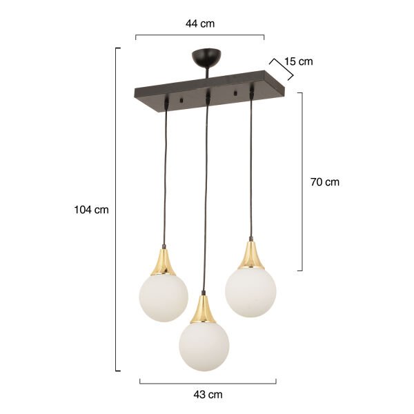 Damla 3Lü Sıralı Siyah-Gold Beyaz Sarkıt Camlı Modern Genç Odası MutfakSalon Avize