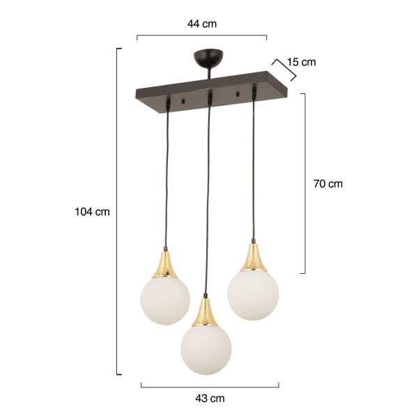 Damla 3Lü Sıralı Siyah-Gold Beyaz Sarkıt Camlı Modern Genç Odası MutfakSalon Avize