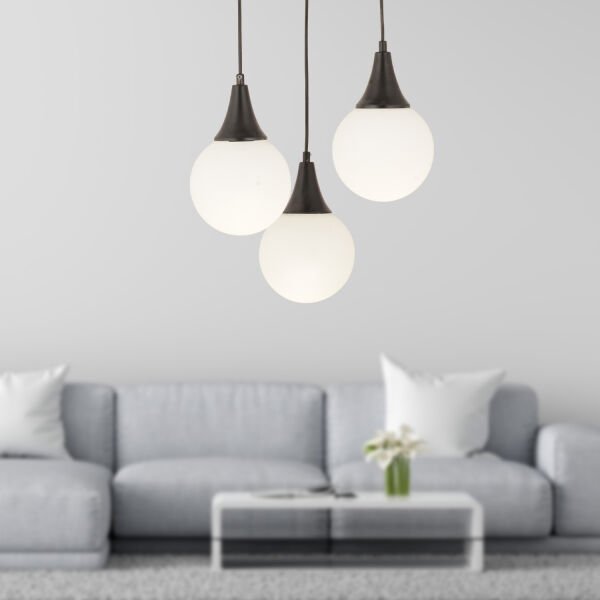 Damla 3Lü Yuvarlak Siyah Beyaz Camlı Sarkıt Modern Genç Odası MutfakSalon Avize