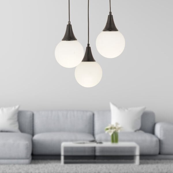 Damla 3Lü Yuvarlak Siyah Beyaz Camlı Sarkıt Modern Genç Odası MutfakSalon Avize