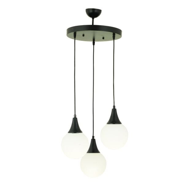 Damla 3Lü Yuvarlak Siyah Beyaz Camlı Sarkıt Modern Genç Odası MutfakSalon Avize