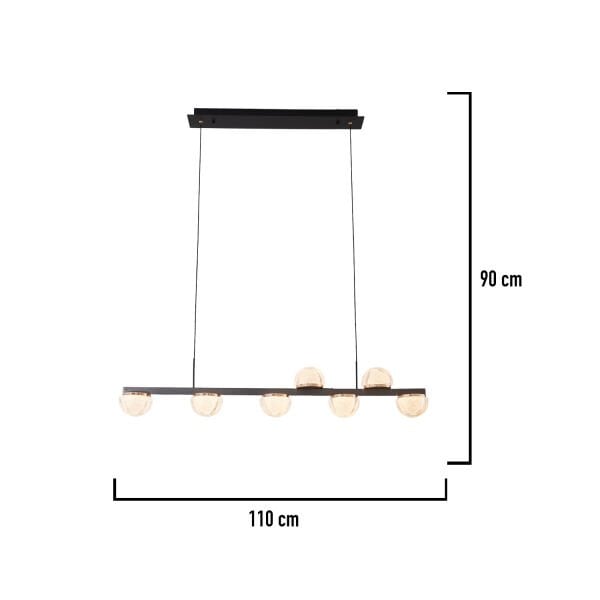 Derem 7li Sıralı Siyah Gold 80 Watt Kristal Taşlı Salon Led Sarkıt Avize