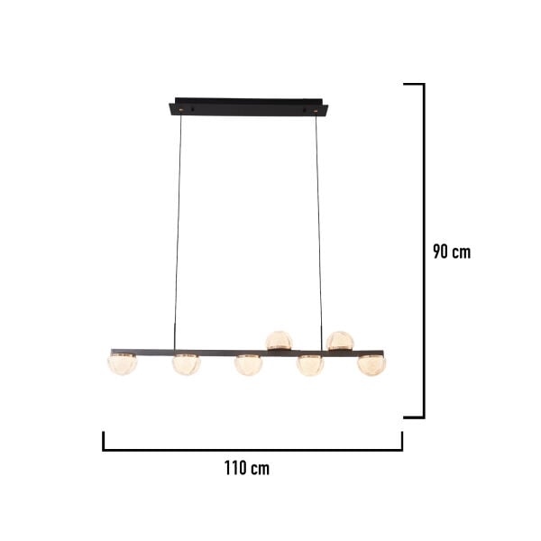 Derem 7li Sıralı Siyah Gold 80 Watt Kristal Taşlı Salon Led Sarkıt Avize