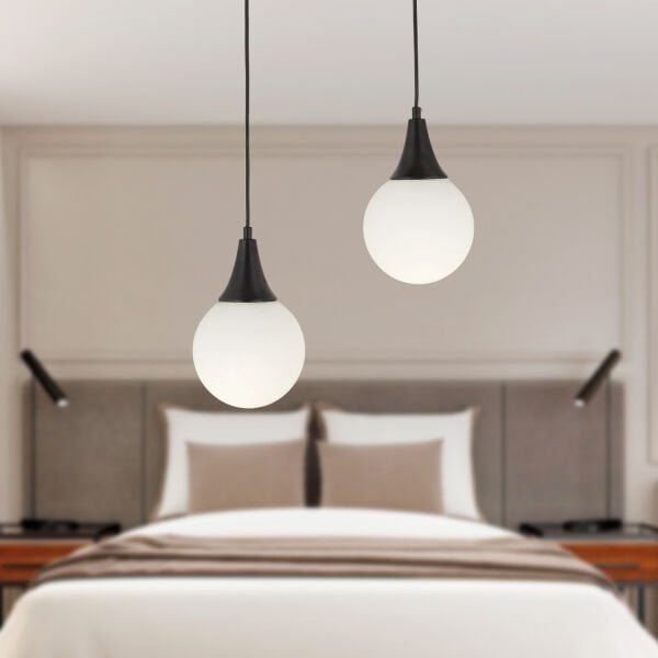 Damla 2Li Yuvarlak Siyah Beyaz Camlı Sarkıt Modern Genç Odası MutfakSalon Avize