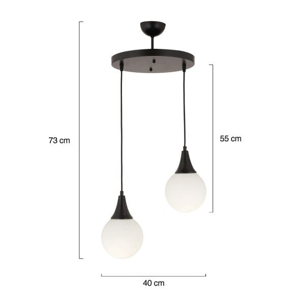 Damla 2Li Yuvarlak Siyah Beyaz Camlı Sarkıt Modern Genç Odası MutfakSalon Avize