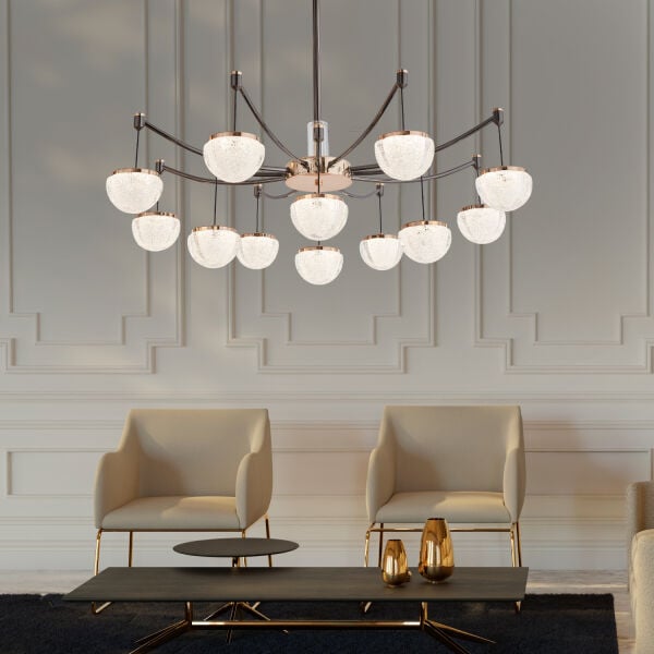 Derem 12'li Siyah Gold 160 Watt Yuvarlak Kristal Taşlı Salon Led Sarkıt Avize