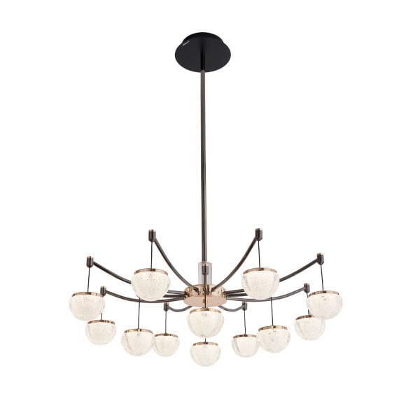 Derem 12'li Siyah Gold 160 Watt Yuvarlak Kristal Taşlı Salon Led Sarkıt Avize