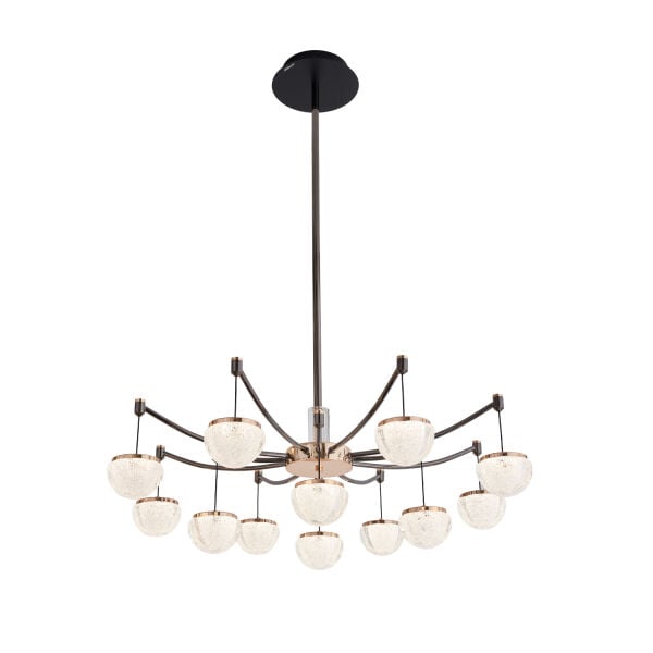 Derem 12'li Siyah Gold 160 Watt Yuvarlak Kristal Taşlı Salon Led Sarkıt Avize