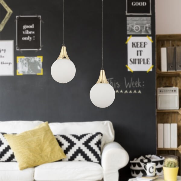 Damla 2Li Yuvarlak Siyah-Gold Beyaz Camlı Sarkıt Modern Genç Odası MutfakSalon Avize