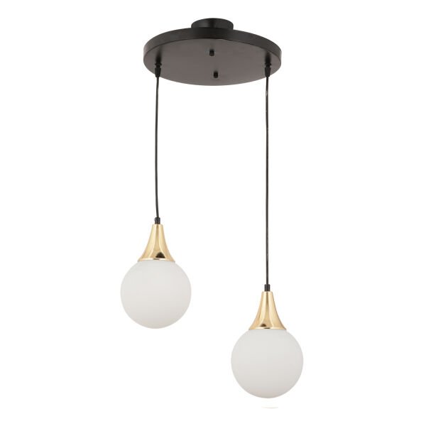 Damla 2Li Yuvarlak Siyah-Gold Beyaz Camlı Sarkıt Modern Genç Odası MutfakSalon Avize