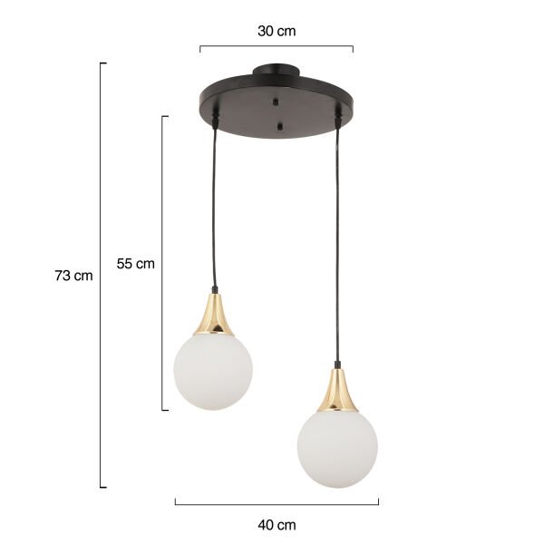 Damla 2Li Yuvarlak Siyah-Gold Beyaz Camlı Sarkıt Modern Genç Odası MutfakSalon Avize