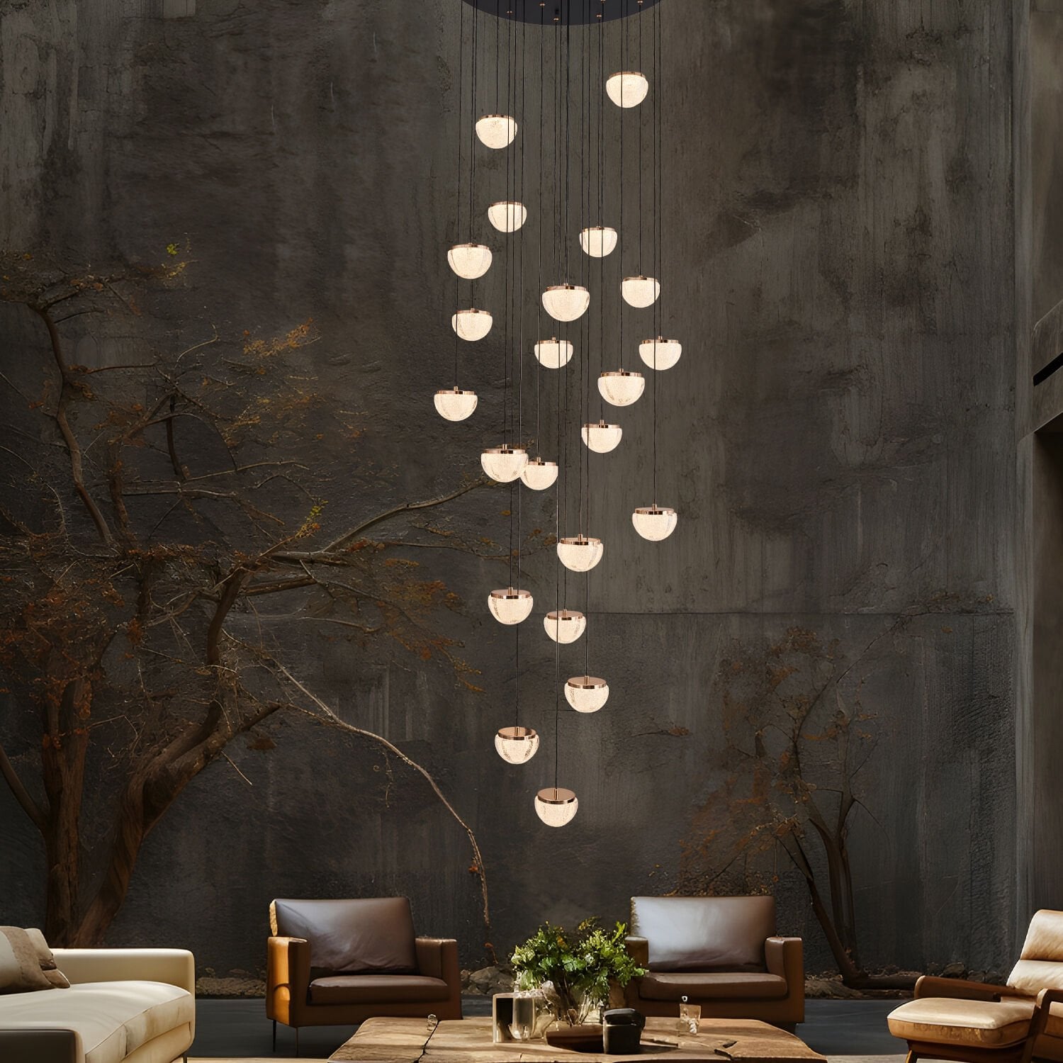 Derem 22'li Siyah Gold 200 Watt Yuvarlak Kristal Taşlı Salon Led Sarkıt Avize