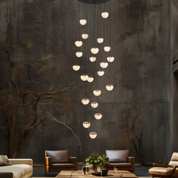 Derem 22'li Siyah Gold 200 Watt Yuvarlak Kristal Taşlı Salon Led Sarkıt Avize
