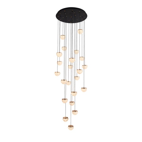 Derem 22'li Siyah Gold 200 Watt Yuvarlak Kristal Taşlı Salon Led Sarkıt Avize