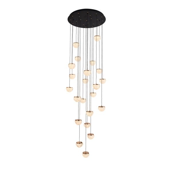 Derem 22'li Siyah Gold 200 Watt Yuvarlak Kristal Taşlı Salon Led Sarkıt Avize