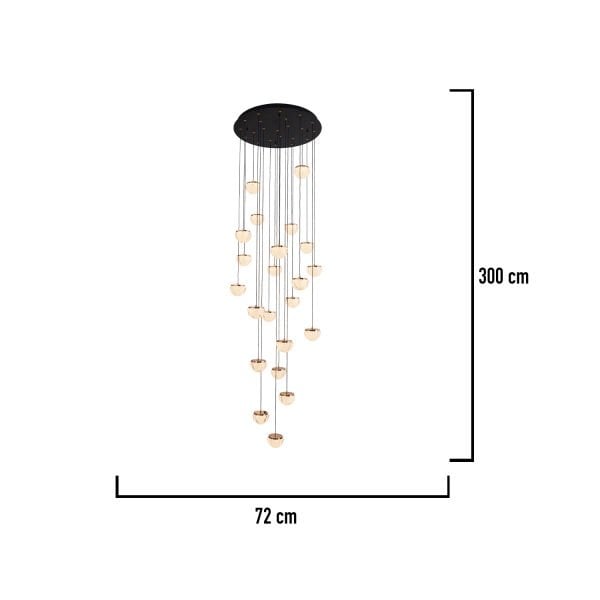 Derem 22'li Siyah Gold 200 Watt Yuvarlak Kristal Taşlı Salon Led Sarkıt Avize