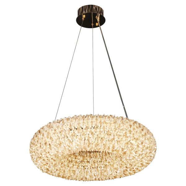 Leman 60'lık Yuvarlak Gold 60 Watt Kristal Taşlı Salon Sarkıt Avize