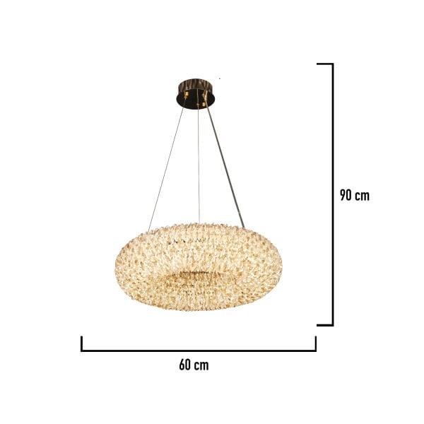 Leman 60'lık Yuvarlak Gold 60 Watt Kristal Taşlı Salon Sarkıt Avize