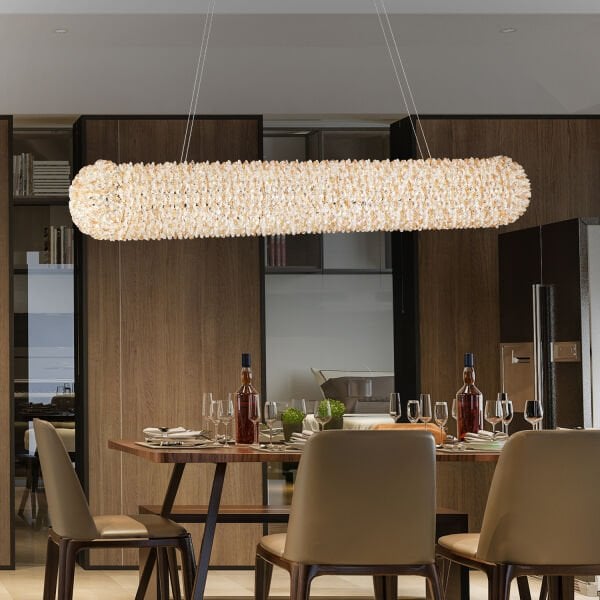 Leman Sıralı Gold 40 Watt Kristal Taşlı Salon Sarkıt Avize