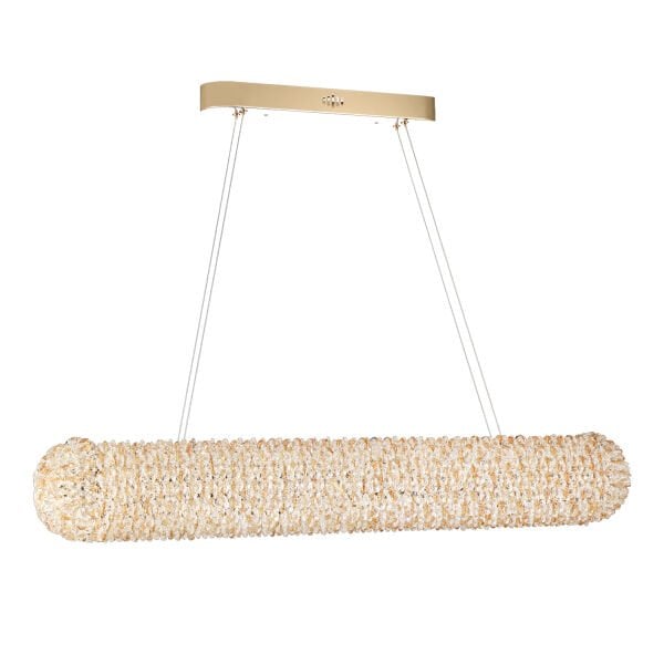 Leman Sıralı Gold 40 Watt Kristal Taşlı Salon Sarkıt Avize