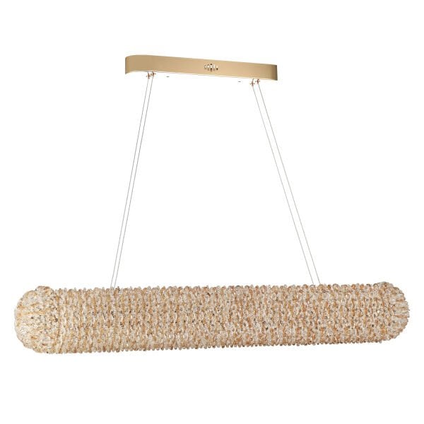 Leman Sıralı Gold 40 Watt Kristal Taşlı Salon Sarkıt Avize