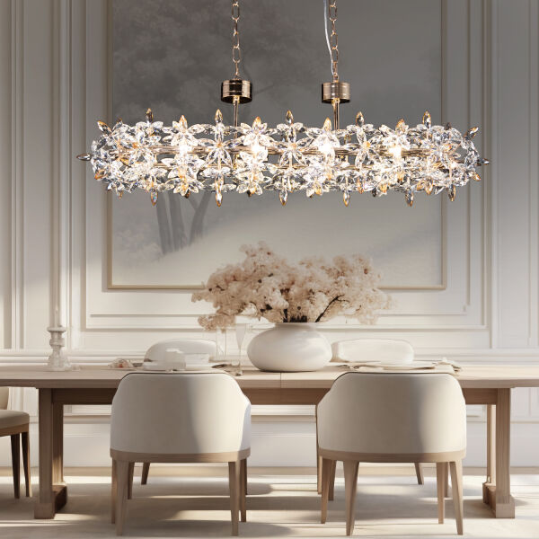 Mercan Sıralı Gold Kristal Taşlı Modern Oturma Odası, Yemek Masası Üstü, Salon Avize