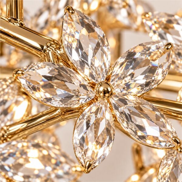 Mercan Sıralı Gold Kristal Taşlı Modern Oturma Odası, Yemek Masası Üstü, Salon Avize