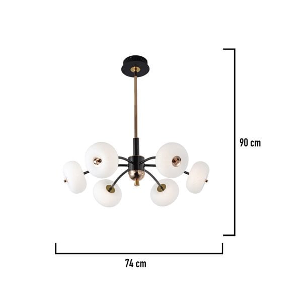 Sanya 6'lı Siyah Gold 60 Watt Yuvarlak Modern Oturma Odası, Salon Avize