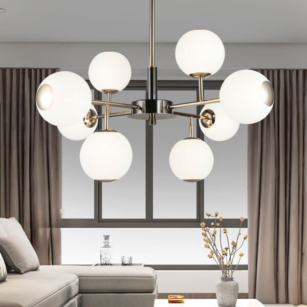 Sofia 8'li Siyah Gold 80 Watt Yuvarlak Modern Oturma Odası, Salon Avize