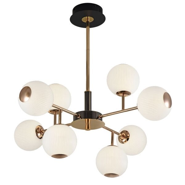 Sofia 8'li Siyah Gold 80 Watt Yuvarlak Modern Oturma Odası, Salon Avize