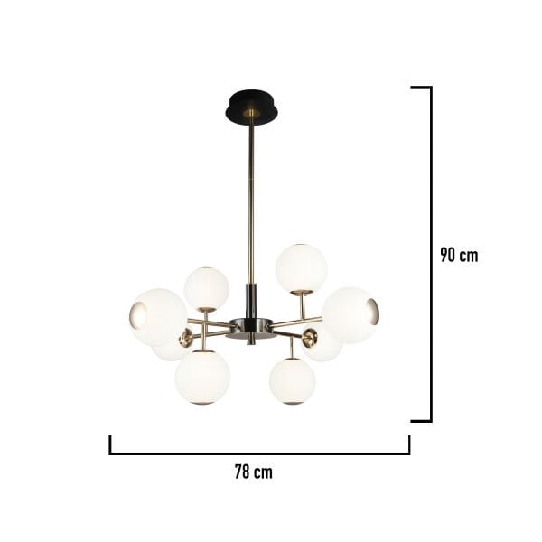 Sofia 8'li Siyah Gold 80 Watt Yuvarlak Modern Oturma Odası, Salon Avize