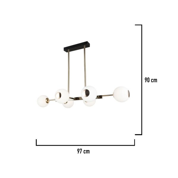 Sofia Sıralı 60 Watt Siyah Gold Modern Oturma Odası, Yemek Masası Üstü,  Salon Avize