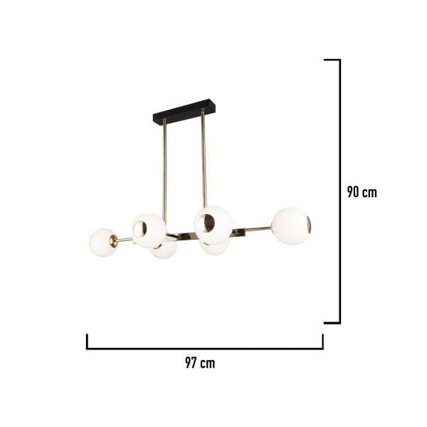 Sofia Sıralı 60 Watt Siyah Gold Modern Oturma Odası, Yemek Masası Üstü,  Salon Avize
