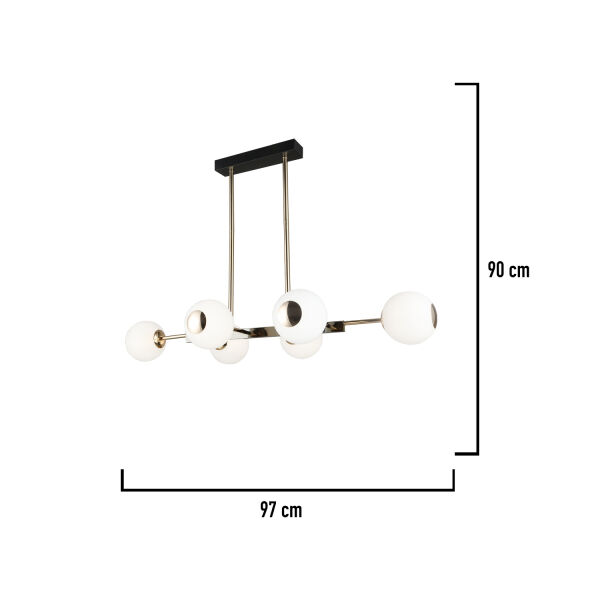 Sofia Sıralı 60 Watt Siyah Gold Modern Oturma Odası, Yemek Masası Üstü,  Salon Avize