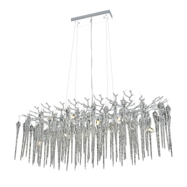 Laura Sıralı Krom Yemek Masası Üstü Kristal Taşlı Modern Tasarım Su Damlası Taşlı Salon Avize