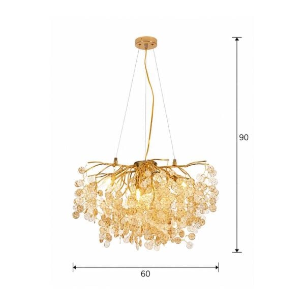 Masal 60'lık Yuvarlak Gold Kristal Taşlı Modern, Oturma Odası, Salon Avize