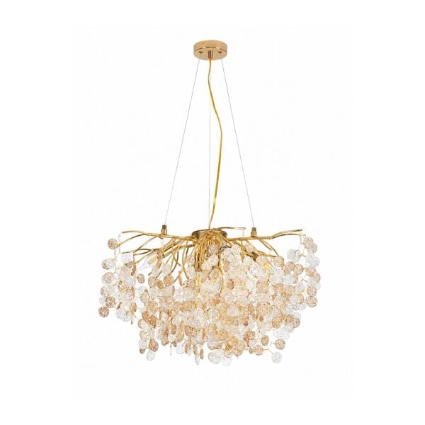Masal 60'lık Yuvarlak Gold Kristal Taşlı Modern, Oturma Odası, Salon Avize