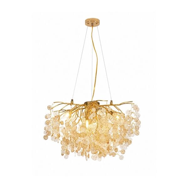 Masal 60'lık Yuvarlak Gold Kristal Taşlı Modern, Oturma Odası, Salon Avize