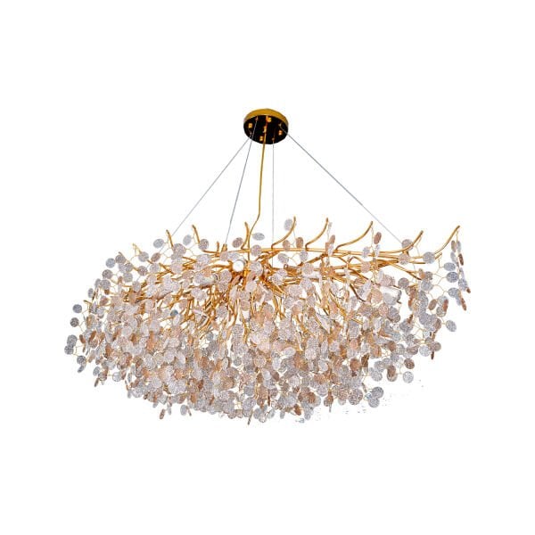 Masal Sıralı Gold Yemek Masası Üstü, Kristal Taşlı Modern, Oturma Odası, Salon Avize