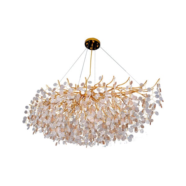 Masal Sıralı Gold Yemek Masası Üstü, Kristal Taşlı Modern, Oturma Odası, Salon Avize