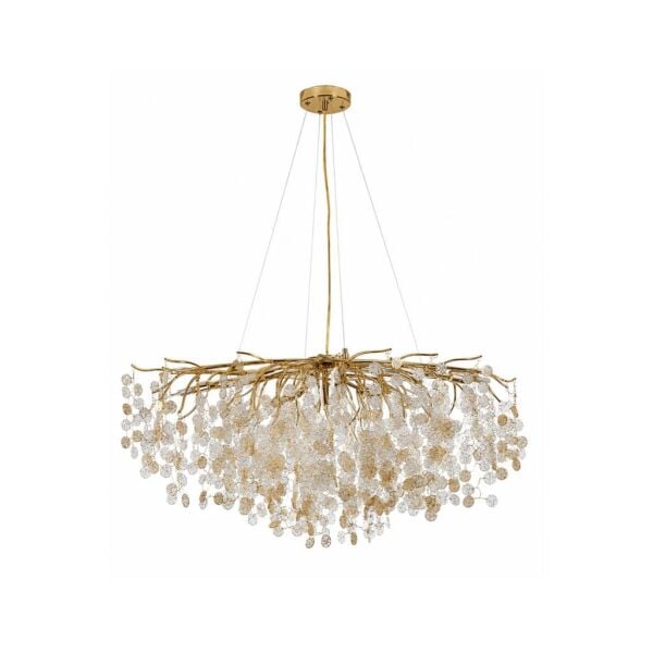 Masal Sıralı Gold Yemek Masası Üstü, Kristal Taşlı Modern, Oturma Odası, Salon Avize