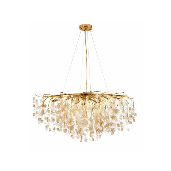 Masal Sıralı Gold Yemek Masası Üstü, Kristal Taşlı Modern, Oturma Odası, Salon Avize