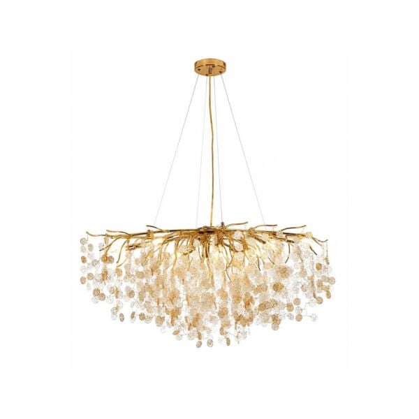 Masal Sıralı Gold Yemek Masası Üstü, Kristal Taşlı Modern, Oturma Odası, Salon Avize