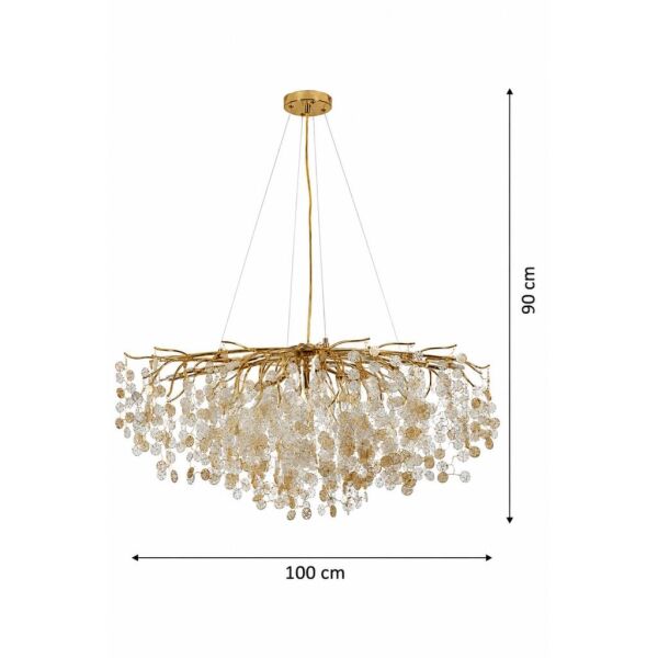 Masal Sıralı Gold Yemek Masası Üstü, Kristal Taşlı Modern, Oturma Odası, Salon Avize