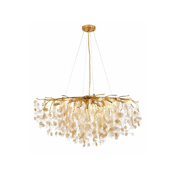 Masal Sıralı Gold Yemek Masası Üstü, Kristal Taşlı Modern, Oturma Odası, Salon Avize
