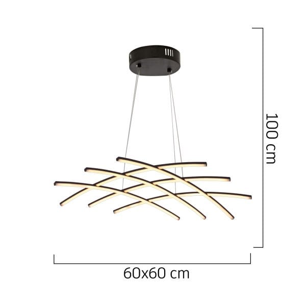 Brian Mat Siyah Boyalı 3000K 58 Watt Sarkıt Salon Oturma Odası Ledli Avize