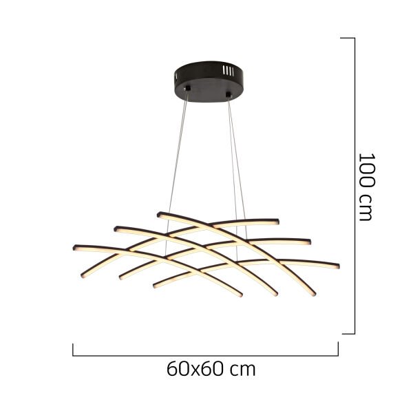 Brian Mat Siyah Boyalı 3000K 58 Watt Sarkıt Salon Oturma Odası Ledli Avize