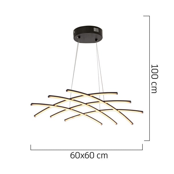 Brian Mat Siyah Boyalı 3000K 58 Watt Sarkıt Salon Oturma Odası Ledli Avize