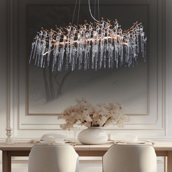 Laura Sıralı Gold Yemek Masası Üstü Kristal Taşlı Modern Tasarım Su Damlası Taşlı Salon Avize